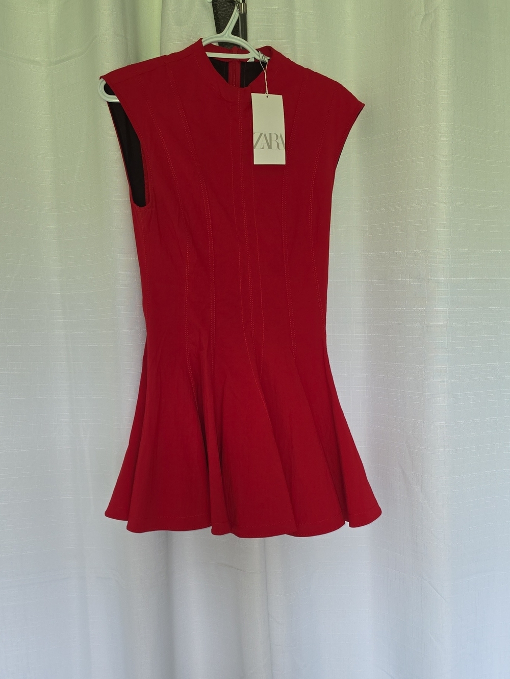 Zara Red Cap-Sleeve Flared Mini Dress